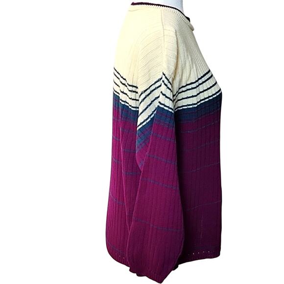 Cynthia Todd Womens Knit Cream Pine Green Purple Sweater Crew Neck Size L - Picture 2 of 10